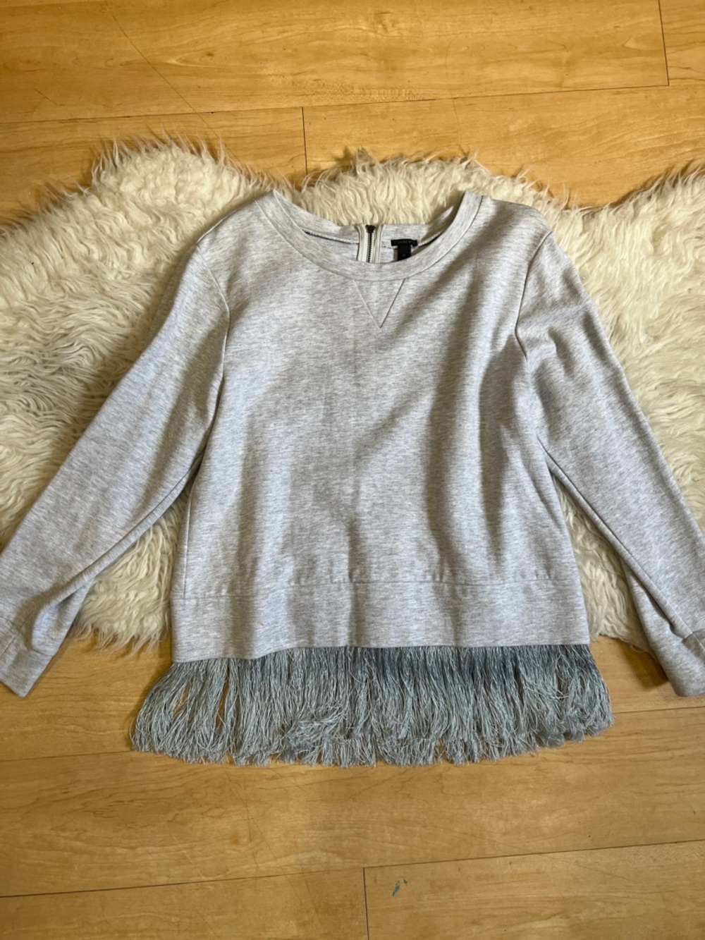 J. Crew Light Gray Crewneck Sweater with Fringe Hem